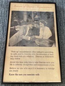 lot 165 image: Beware of Chance Acquaintance Framed Print - Youth & Life Exhibit by The American Social Hygiene Association, Copyright 1922