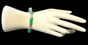 lot 14G image: Vintage Chinese Jadeite Bracelet with Silver Accents