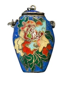 lot 51G image: Vintage Art Deco Brass and Enamel Perfume Bottle Pendant