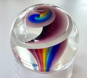 lot 14H image: Colorful Glass Paperweight with Artistic Swirl Design