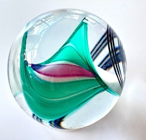 lot 16H image: Colorful Glass Handblown One Inch Marble with Aquatic Swirl Design