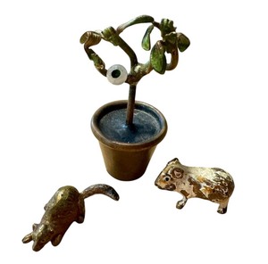 lot 22B image: Set of 3 Antique Austrian Cold Painted Bronze Miniatures Plants and Animals
