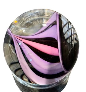 lot 22H image: Handblown Art Glass Marble with Swirled Pink and Purple Design