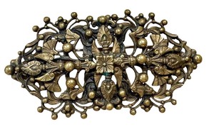 lot 47C image: Vintage Ornate Bronze Brooch Pin - 3 x 1.6