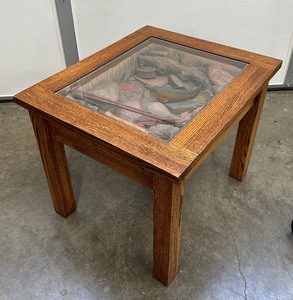 lot 22 image: William Herrick Trout Stream End Table with Beveled Edge Glass Top by Big Sky Carvers  Big Sky Carvers Trout Table