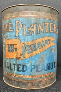 lot 158 image: Antique 1920s Rustic The Planters Salted Peanut Tin