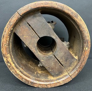 lot 174 image: Primitive Wooden 14 Steampunk Mill Industrial Wood Pulley