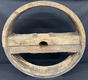 lot 147B image: Primitive Wooden 30 Steampunk Mill Industrial Wood Pulley