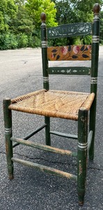 lot 134S image: Antique Rosemaling Green Wooden Chair with Great Cane Seat