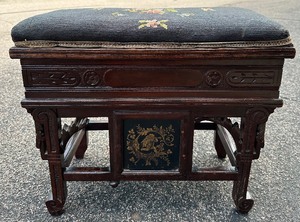 lot 154S image: Antique Sewing Bench with Embroidered Seat and Storage