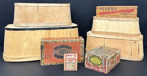 lot 181 image: A Nice Variety of Rustic Wood Baskets and Misc Boxes
