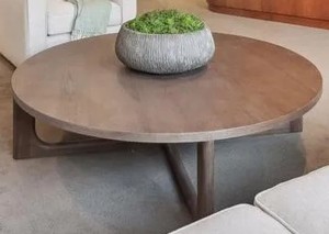 lot 1 image: Beautiful Restoration Hardware Breton Round Coffee Table - Color is Caramel Oak - Like New