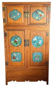 lot 2X image: Vintage Chinese Wardrobe with Cloisonn Panels