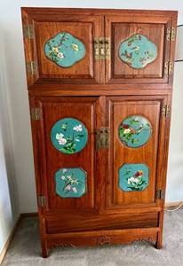 lot 10X image: Vintage Chinese Cabinet with Cloisonn Panels