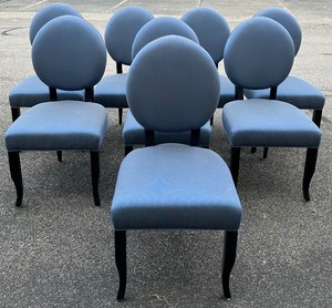 lot 54X image: Vintage Classics by Swaim Blue Upholstered Dining Room Chairs - Set of Eight
