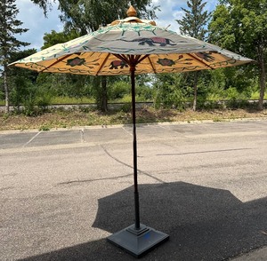 lot 52X image: Simply Beautiful Hand Painted Outdoor Umbrella with Stand with Wheels