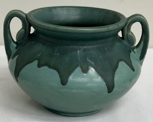 lot 4A image: Beautiful Roseville Pottery Carnelian I BlueGreen Glaze Drip Vase