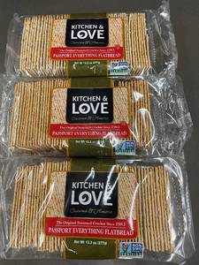 lot 166 image: Set of 3 Packs Kitchen & Love Passport Everything Flatbread 13.3 oz