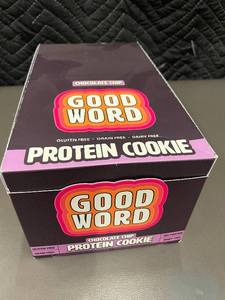 lot 193 image: Box of 12 Good Word Chocolate Chip Protein Cookies - Gluten & Dairy Free