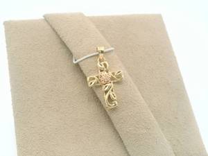 lot 14A image: 10k Yellow & Rose Gold Filigree Cross Pendant (No Chain).