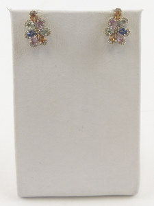 lot 14D image: EFFY  Multi-Sapphire (2-12 Ct. Tw) & Diamond (15 Ct. Tw) Flower 14K Yellow Gold Stud Earrings . Estimated Replacement Value $1350