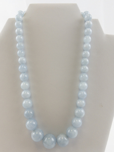 lot 22 image: Graduated Aquamarine Sterling Silver Bead Necklace. New Old Stock -Estimated Replacement Value $350