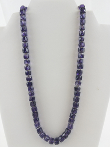 lot 23 image: Amethyst Faceted Box Cubes 14K Yellow Gold Bead Necklace. New Old Stock -Estimated Replacement Value $165