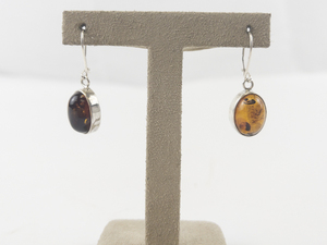 lot 32 image: Amber Drop sterling Silver French Wire Dangle Earrings. New Old Stock
