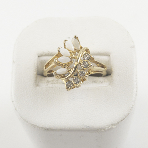 lot 41 image: Created Opal & Rhinestone Gold Plated ring. Size 8 - 8.25.