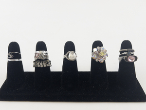 lot 55 image: Group of 10 Silver Tone Base Metal Rings. Size 7-7.75.