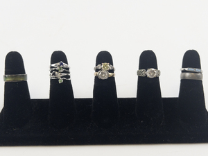 lot 57 image: Group of 10 Silver Tone Base Metal Rings. Size 6.75-7.