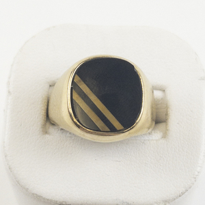lot 59 image: Mens Onyx & Tigers Eye Gold Tone Base Metal Signet Ring . Size 8.5 - 8.75.