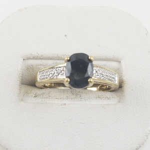 lot 66 image: Sapphire & Diamond Gold Plated ring. Size 6 - 6.25.