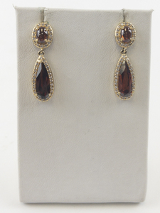 lot 74 image: Stunning Garnet & Cz Vermeil (Sterling Silver) Dangle Earrings .