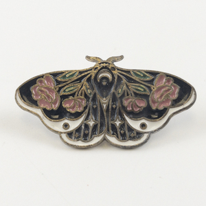 lot 92 image: Roses & Night sky Enamel Base Metal Moth Brooch.