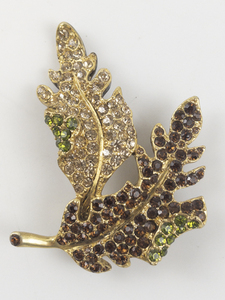 lot 96 image: AVON&nbspRhinestone Accented Gold Tone Base Metal Leaf Brooch