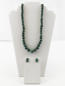 lot 98 image: Malachite Bead Necklace & Stud Earrings Set.