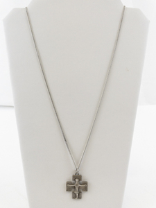 lot 103A image: Modern Block Crucifix Sterling Silver Pendant Necklace .