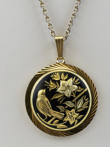 lot 110 image: Damascus Bird & Floral Gold Plated pendant Necklace .