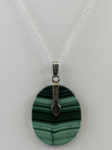 lot 118 image: Malachite Sterling Silver Pendant Necklace .