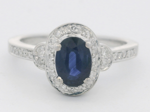 lot 4 image: Sapphire & Diamond 14K White Gold Ring. Size 8.25 - 8.5.