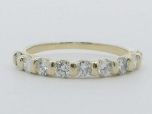 lot 8 image: 9 Round Brilliant Cut Diamond 14K Yellow Gold Half Eternity Band. Size 7.