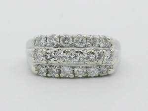 lot 9 image: Beautiful Three Row Of 21 34Cttw Round Brillant Cut Diamond 14K White Gold Ring, Set With Natural Diamond. Size 6.