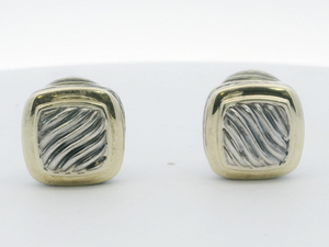 lot 13 image: David Yurman Sculpted 18K Yellow Gold & Sterling Silver Omega Back Earrings .