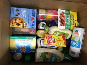 lot 43 image: LARGE BOX ASSORTED ITEMS PAST BEST BUY DATE