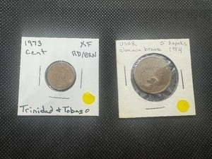 lot 3 image: Two Tougher Find World Coins, 1973 Trin & Tob Cent and 1984 USSR 5 Kopecs