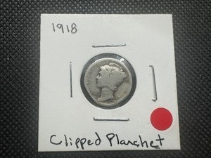 lot 11 image: 1918 Mercury Dime wClipped Planchet