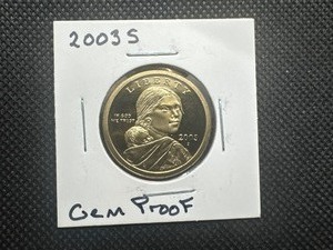 lot 50 image: 2003 S Gem Proof Sacagawea. Essentially flawless, from set, handled once.