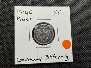 lot 115 image: 1916 E Rarer XF WW1 Era German 5 Pfennig