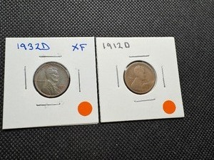 lot 103 image: 1912 D  1932 D XF Lincoln Pennies